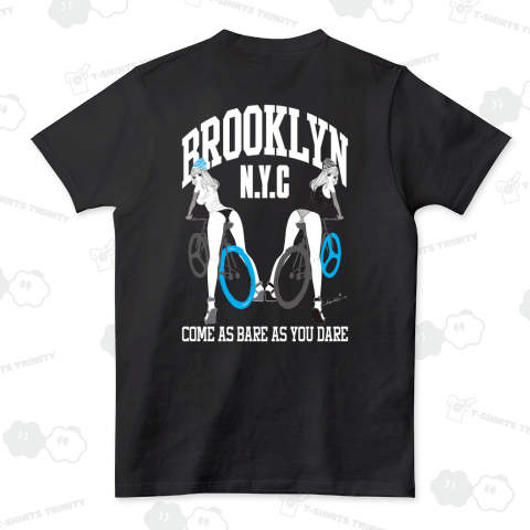 BROOKLYN NYC 自転車ガール 白ロゴ 両面プリント