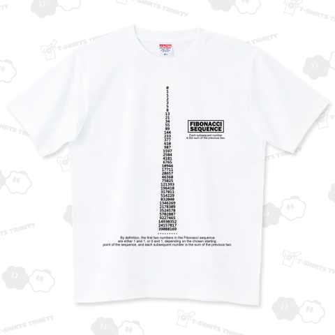 数学Tシャツ:フィボナッチ数列B_黒:黄金比:数字 ハイグレードTシャツ(6.2オンス)