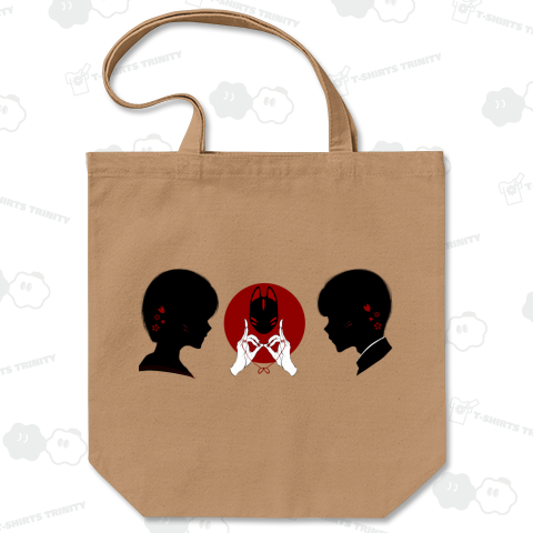 お狐様おててと男女シルエット