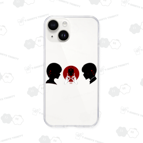 お狐様おててと男女シルエット