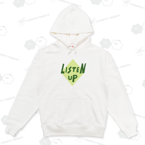 LISTEN UP /文字・ロゴ・カワイイ・可愛い・音楽・子供・女性・シンプル・カジュアル・デザインTシャツ