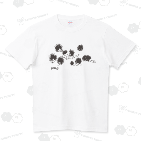 ウニとハリネズミ(文字なし濃茶) ハイクオリティーTシャツ(5.6オンス)