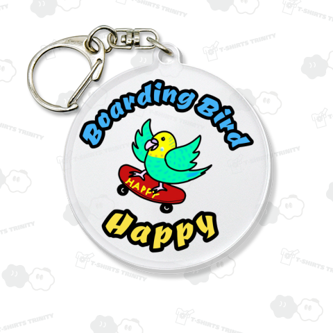 Boarding Bird Happy イラスト アクリルキーホルダー(丸)