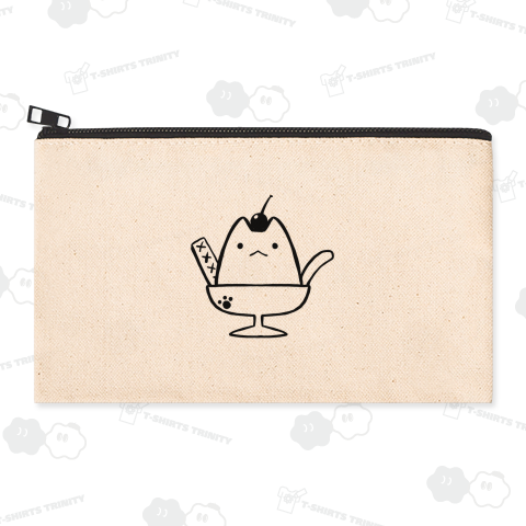 ねこぷりん(モノクロ) キャンバスフラットポーチ