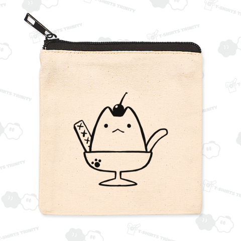 ねこぷりん(モノクロ) キャンバスフラットポーチSS