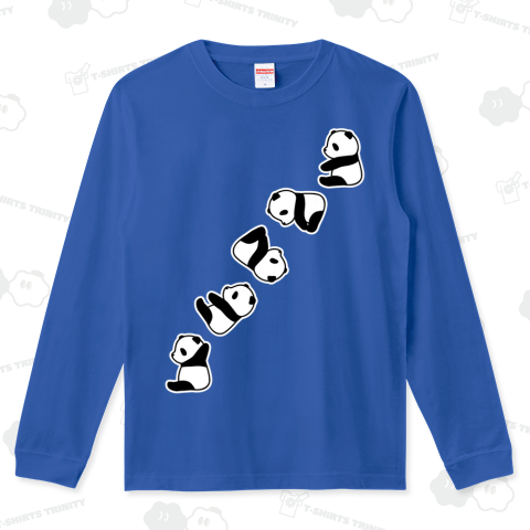 回転して着地に成功したパンダ リブ付きロングTシャツ(5.6オンス)