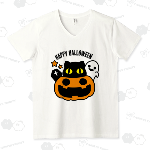 ハロウィン カボチャに乗った黒猫とお化け