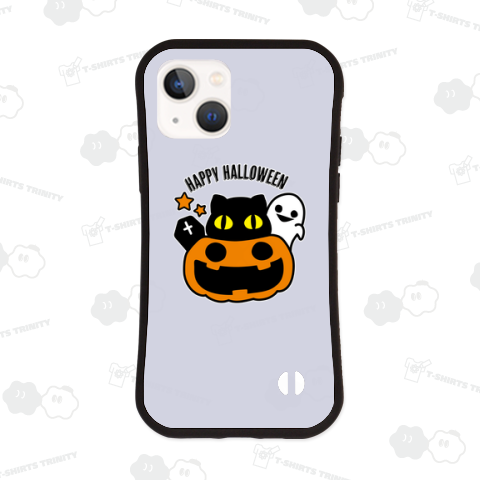 ハロウィン カボチャに乗った黒猫とお化け