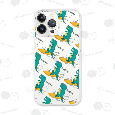 サーフィンを楽しむ恐竜-グリーン