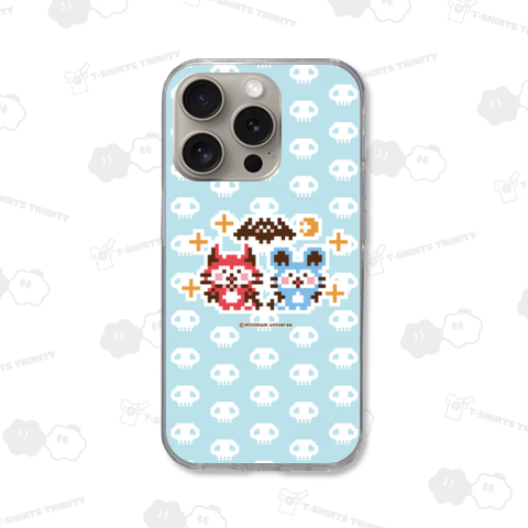 デビねこくんとデビねずちゃんとコウモリのドット絵 水色