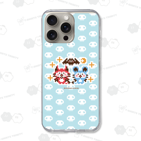 デビねこくんとデビねずちゃんとコウモリのドット絵 水色