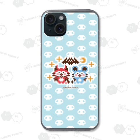 デビねこくんとデビねずちゃんとコウモリのドット絵 水色