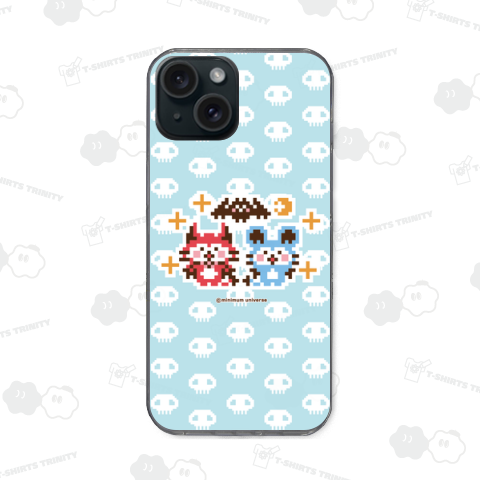 デビねこくんとデビねずちゃんとコウモリのドット絵 水色