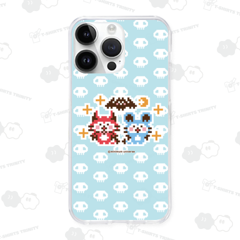 デビねこくんとデビねずちゃんとコウモリのドット絵 水色