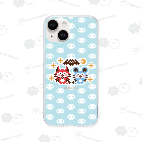デビねこくんとデビねずちゃんとコウモリのドット絵 水色