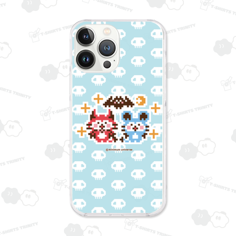 デビねこくんとデビねずちゃんとコウモリのドット絵 水色