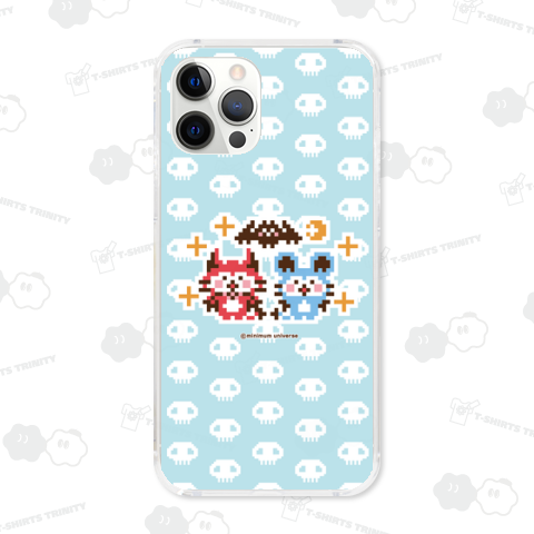 デビねこくんとデビねずちゃんとコウモリのドット絵 水色