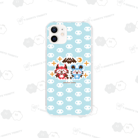 デビねこくんとデビねずちゃんとコウモリのドット絵 水色