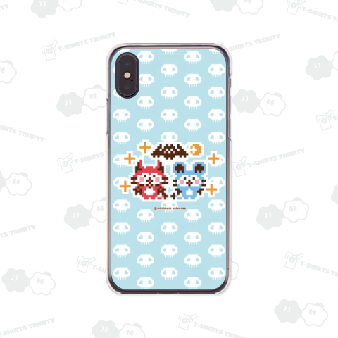 デビねこくんとデビねずちゃんとコウモリのドット絵 水色