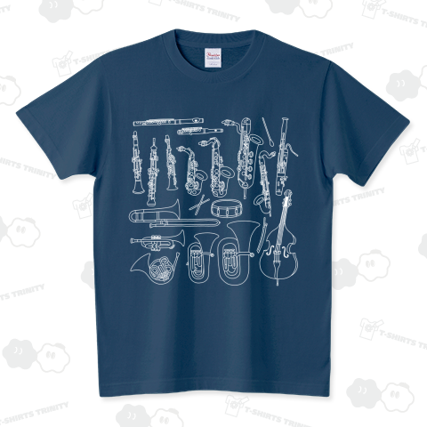 吹奏楽楽器大集合モノクロ(白) スタンダードTシャツ(5.6オンス)