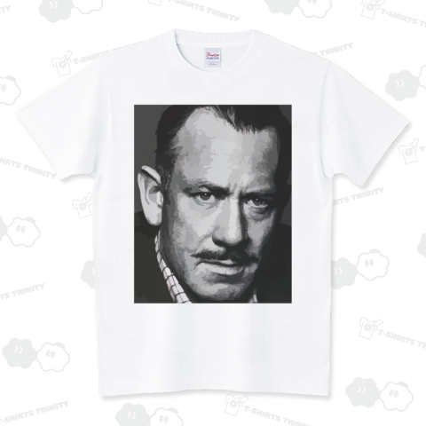 スタインベック:文豪デカ顔Tシャツ03(両面プリント)