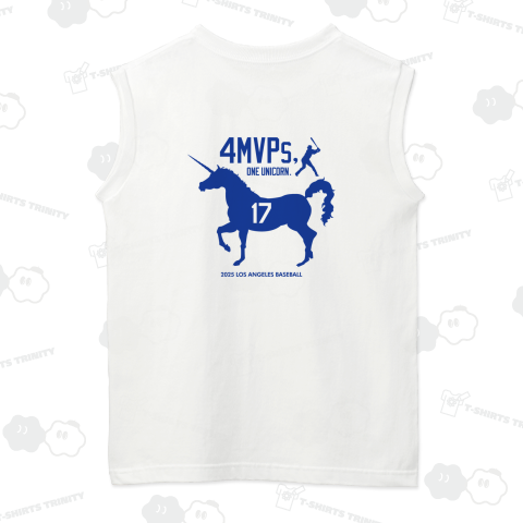 【背面】4MVPS,ONE UNICORN.(4度のMVP、1匹のユニコーン)【野球デザイン】文字ブルー