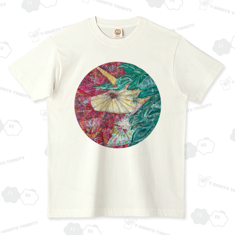 蓮の葉に描いたユニコーンRuby オーガニックコットンTシャツ(5.3オンス)