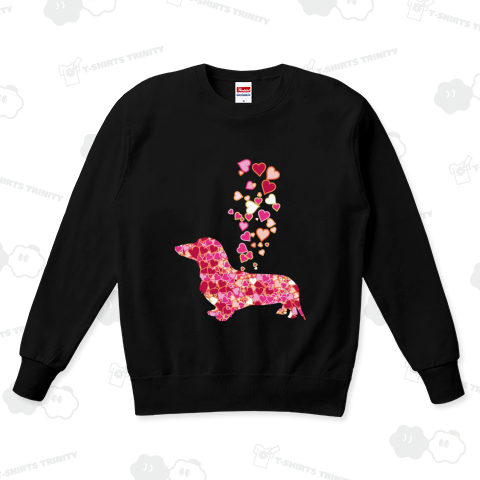 キュートなハートマークとダックスフンドのシルエットTシャツ