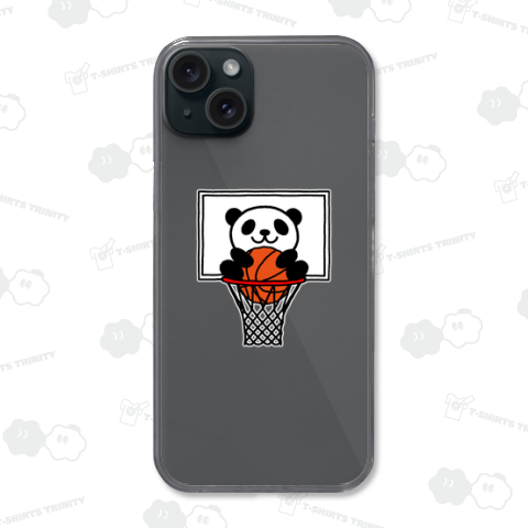 パンダがバスケットボールのゴールにイン