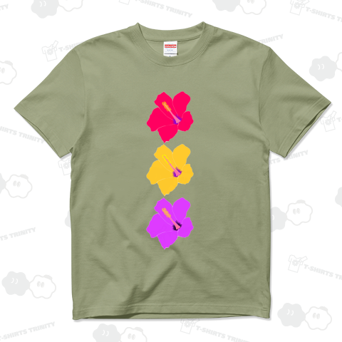 ハイビスカスの花のデザインTシャツ/ハワイ フラダンス 花 ハイビスカス アロハ フラ トロピカル 手描き オリジナル グッズ Tシャツ ハンドメイド調 チーム ダンス グループ おそろい ペアルック