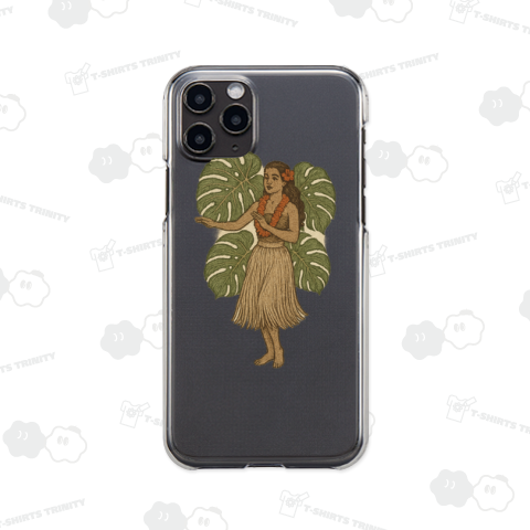 フラガールとモンステラのヴィンテージ刺繍アート