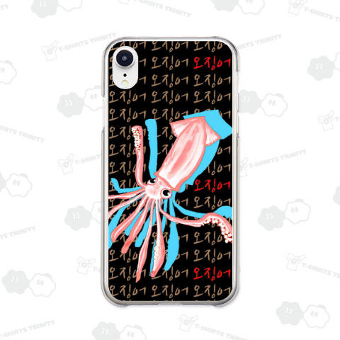 「イカさん」 ハングルデザインスマホケース Black