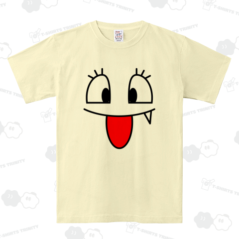 ハロウィン顔だけお化け/大きな目でベロを出している/黒ラインと赤いベロ