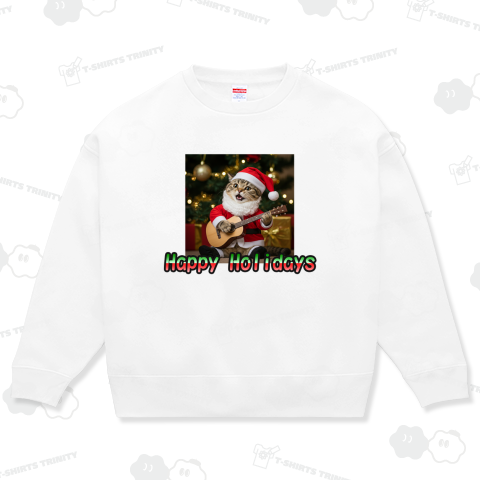 猫のサンタクロースがギターを弾いている/Happy Holiday英文字入り