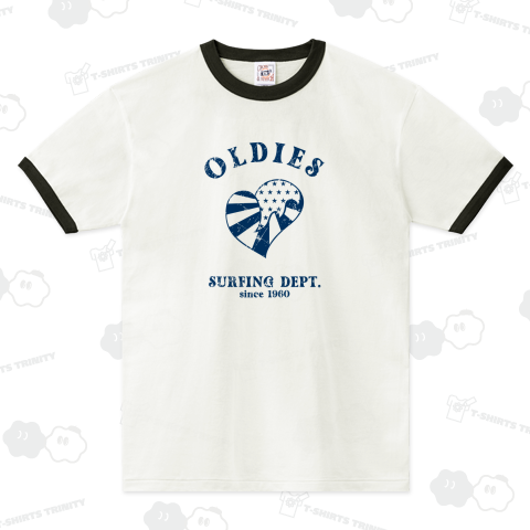 遊び心たっぷり♪【Coach】70年代風 サーフリンガーTシャツ リンガーTシャツ サーフT SURF 擦れプリント グッドカラー