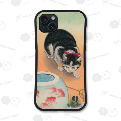 小原古邨 – 金魚鉢に猫