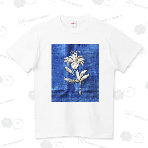 シルク刺繍 Blue/white 花柄