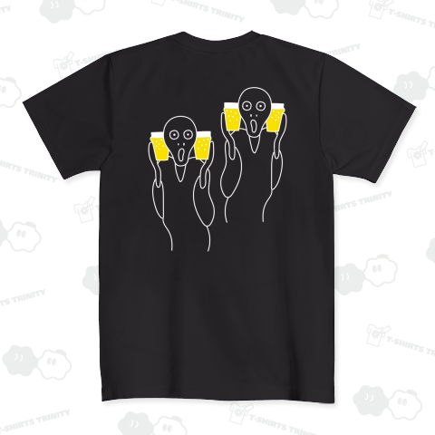 【両面プリント】名画 × BEER(ムンクの叫び・Wムンク-左胸ロゴ入)白線画