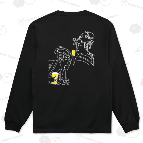 【両面プリント】名画 × BEER(浮世絵男女-左胸ロゴ入)白線画