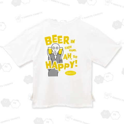 【バックプリント】ムンクの叫び×BEER(両手にビール。あ~幸せ!)黒線画