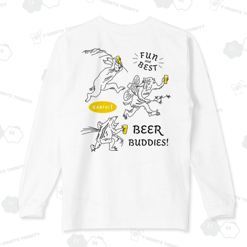 【バックプリント】三匹の鳥獣戯画×BEER(愉快で最高なビール仲間!)黒線画
