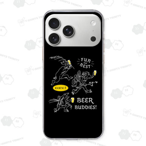 三匹の鳥獣戯画×BEER(愉快で最高なビール仲間!)白線画-ブラック