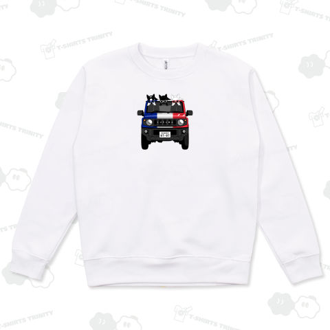 両面プリント:フランスに憧れる3匹の鼻ぺちゃ犬と車(青・白・赤)[v2.3k]