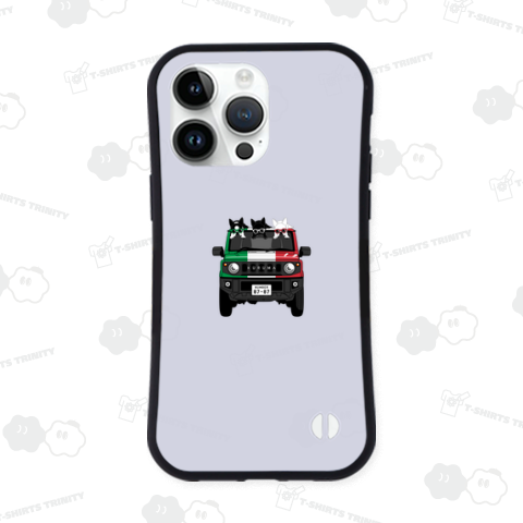 両面プリント:イタリアに憧れる3匹の鼻ぺちゃ犬と車(緑・白・赤)[v2.3k]