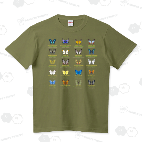 日本の蝶 Butterflies of Japan 1 (本州、四国、九州 Honshu, Shikoku, Kyushu) ★英名、和名、学名 [ダークカラー] ハイクオリティーTシャツ