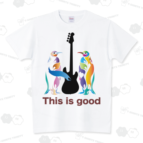 ベースとペンギンの面白デザインTシャツ