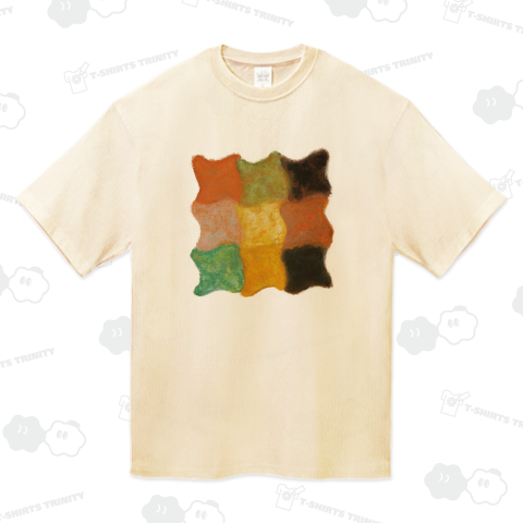 オレンジ、イエロー、グリーンの抽象画