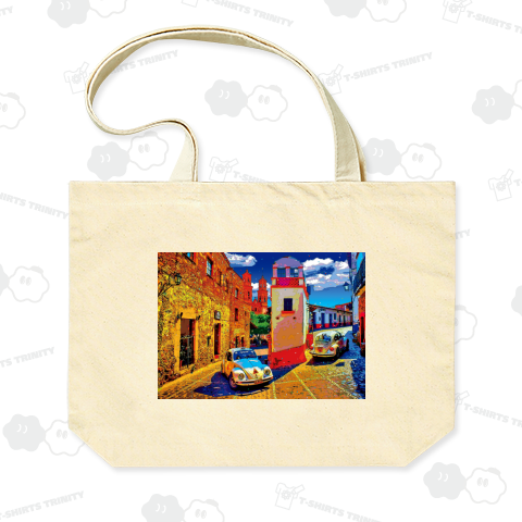 メキシコ タスコの教会塔と白いタクシー