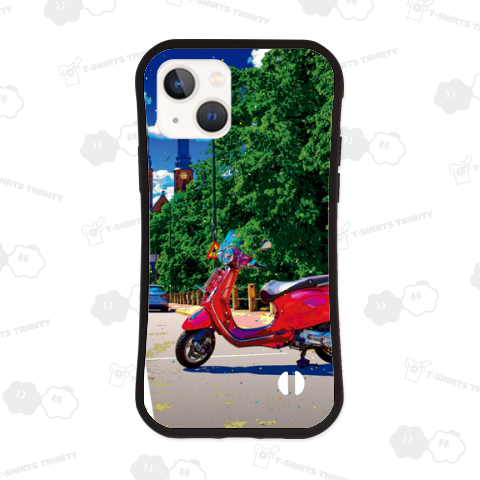 スウェーデン ヘガリット教会と赤いバイク【作品No.668】