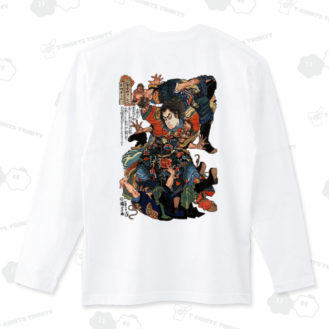 歌川国芳 武者絵バックプリント 通俗水滸伝豪傑百八人之一個 活閃婆王定六 浮世絵Tシャツ